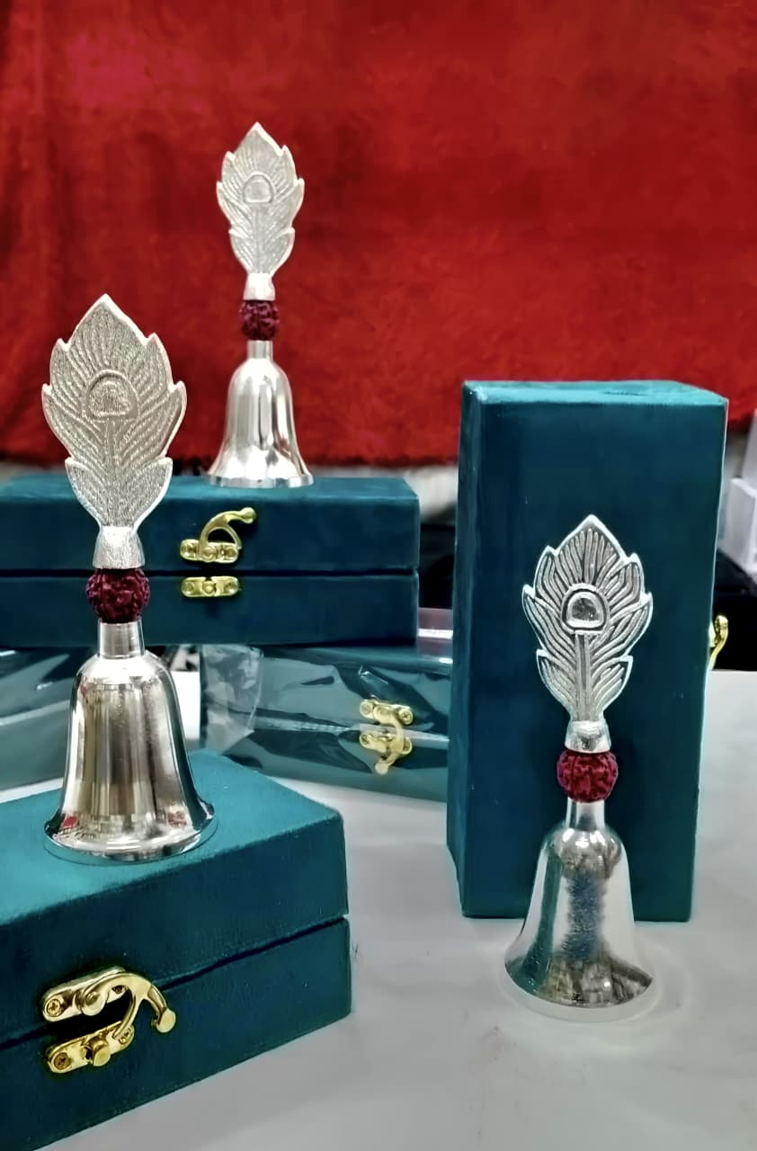 German Silver Morpankh Bell with Faux Rudraksh La Vie Bien German Silver Morpankh Bell with Faux Rudraksh