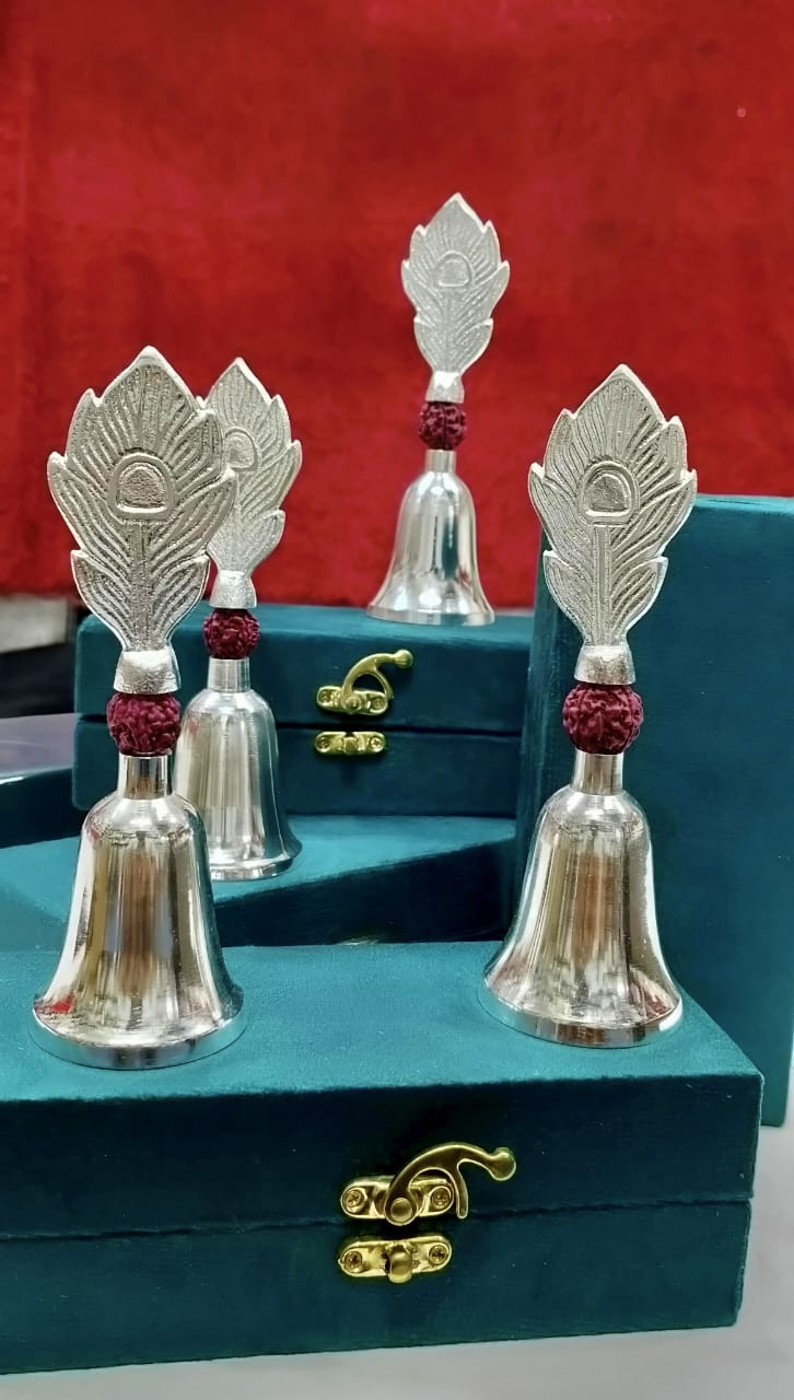 German Silver Morpankh Bell with Faux Rudraksh La Vie Bien German Silver Morpankh Bell with Faux Rudraksh