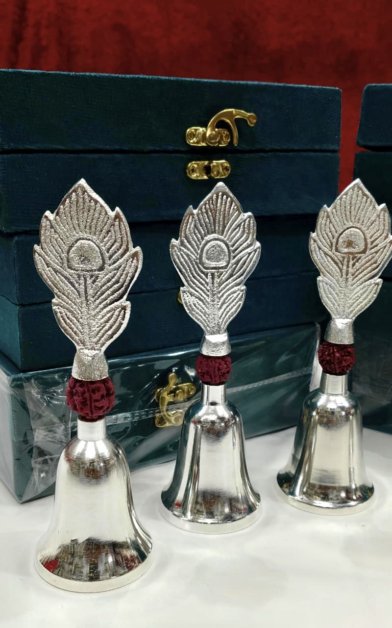 German Silver Morpankh Bell with Faux Rudraksh La Vie Bien German Silver Morpankh Bell with Faux Rudraksh