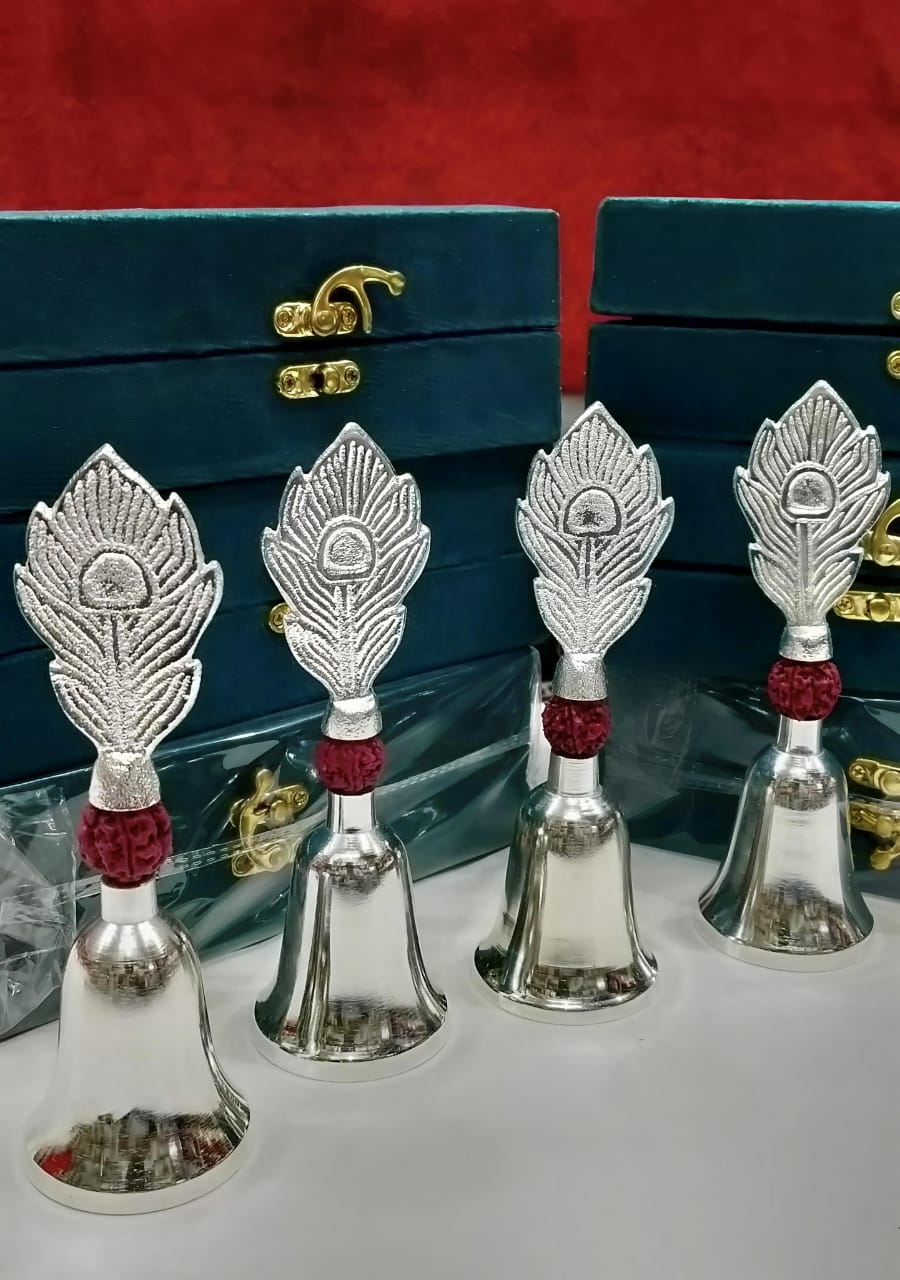 German Silver Morpankh Bell with Faux Rudraksh La Vie Bien German Silver Morpankh Bell with Faux Rudraksh