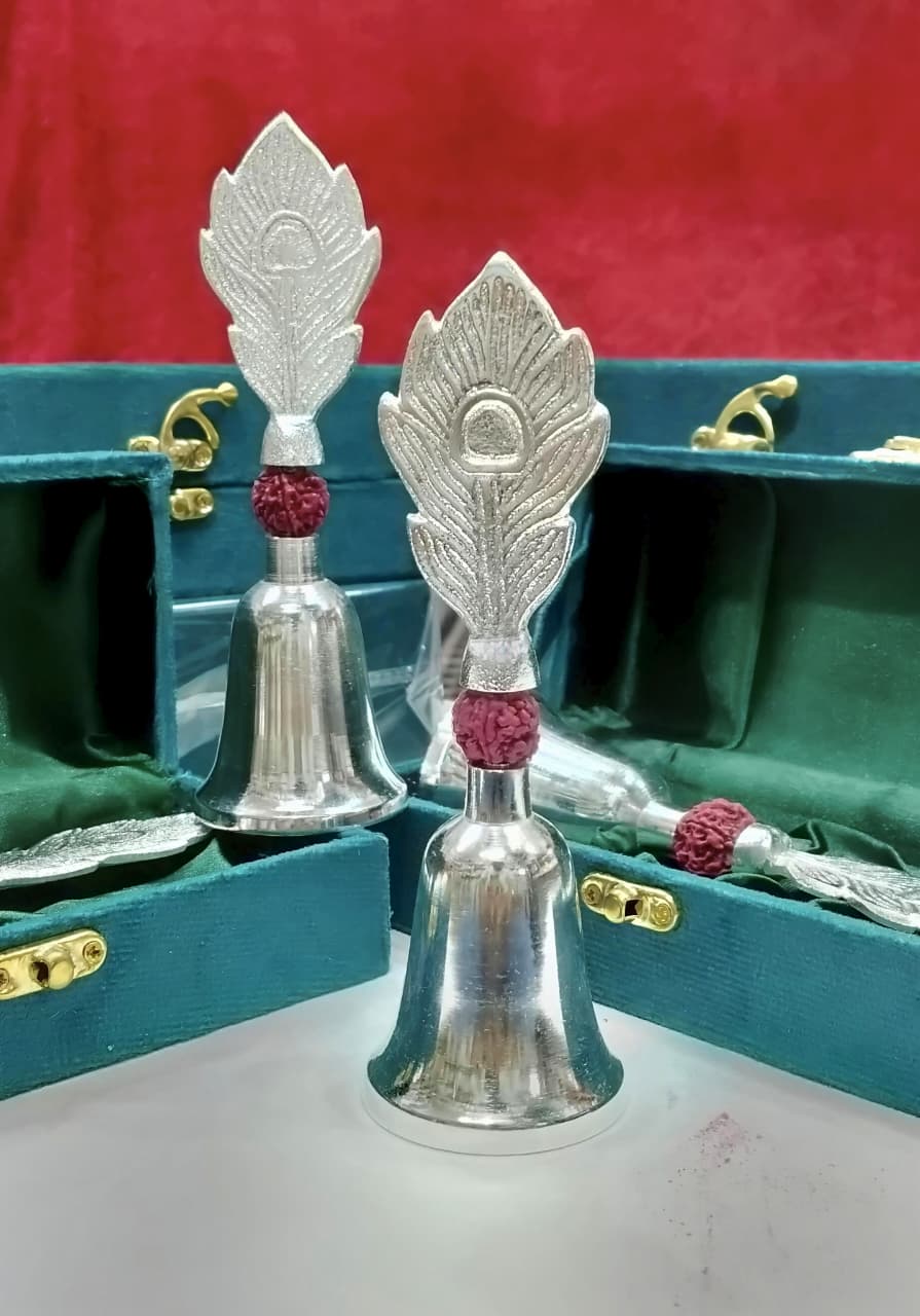German Silver Morpankh Bell with Faux Rudraksh La Vie Bien German Silver Morpankh Bell with Faux Rudraksh