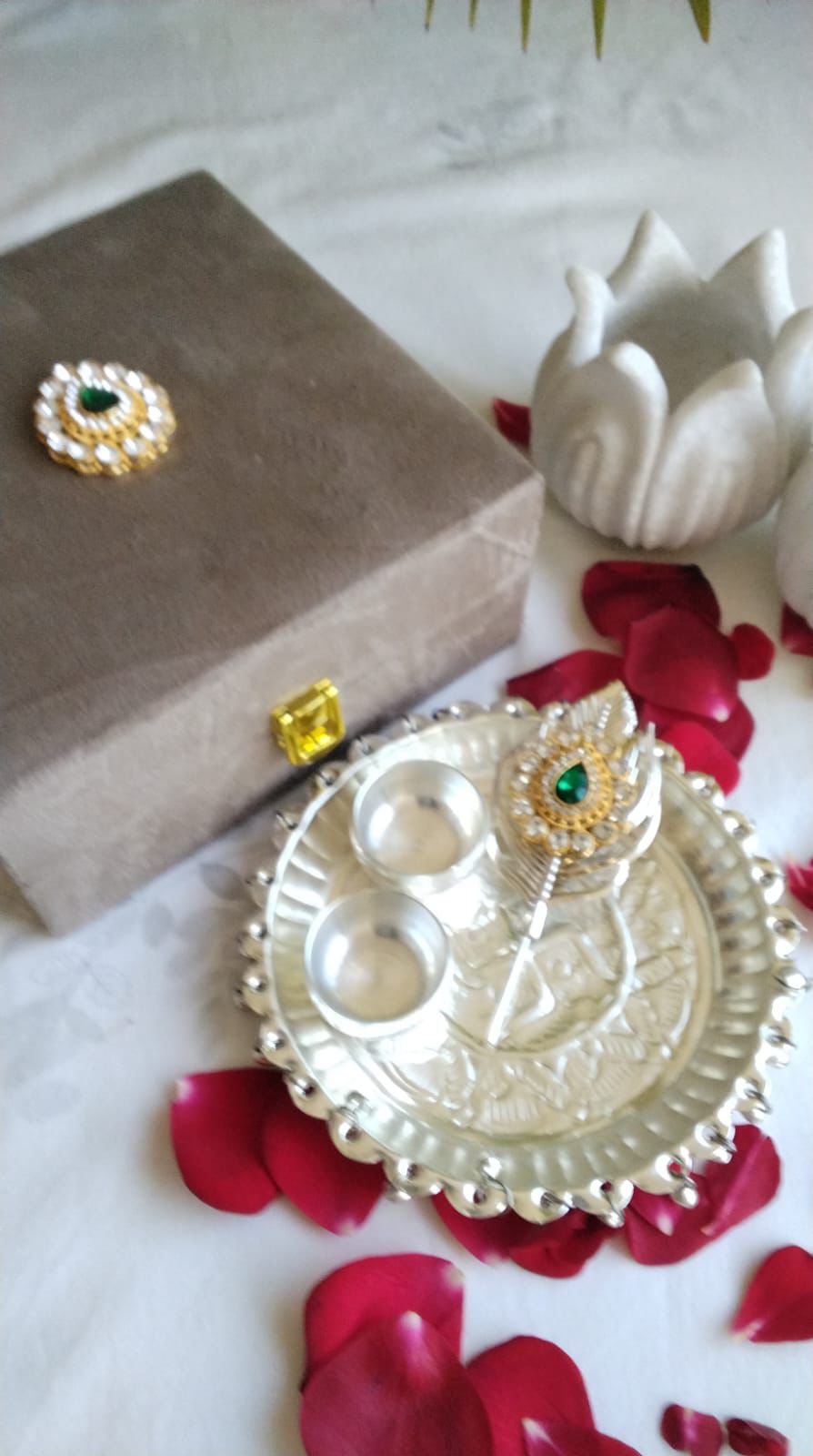 German Silver Thali in Velvet Gift Box La Vie Bien German Silver Thali in Velvet Gift Box