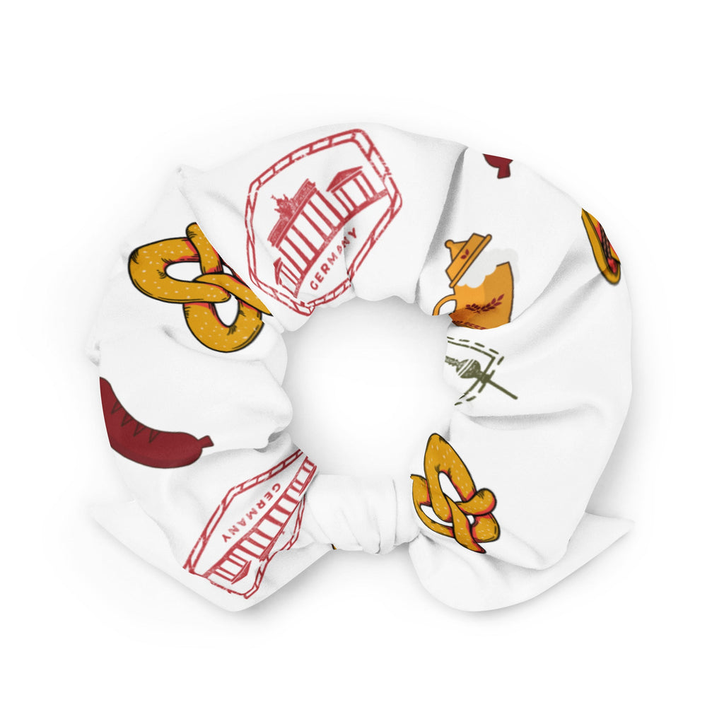 German themed Recycled Scrunchie - pretzels, Fernsehturm, beer steins, hats and Berlin stamp pattern La Vie Bien German themed Recycled Scrunchie - pretzels, Fernsehturm, beer steins, hats and Berlin stamp pattern