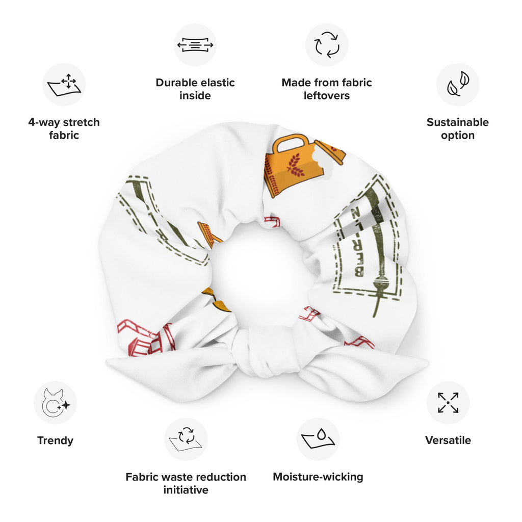 German themed Recycled Scrunchie - pretzels, Fernsehturm, beer steins, hats and Berlin stamp pattern La Vie Bien German themed Recycled Scrunchie - pretzels, Fernsehturm, beer steins, hats and Berlin stamp pattern