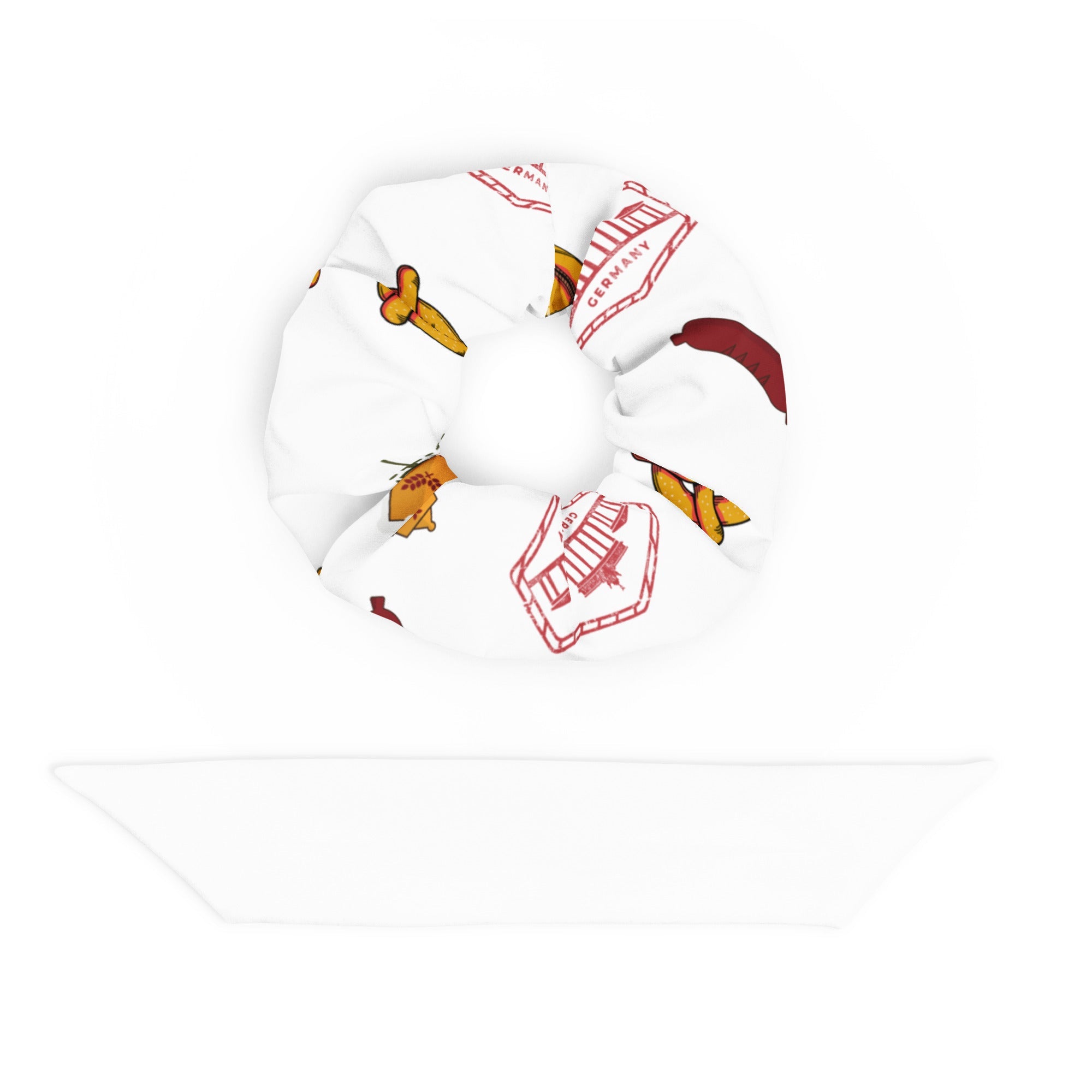 German themed Recycled Scrunchie - pretzels, Fernsehturm, beer steins, hats and Berlin stamp pattern La Vie Bien German themed Recycled Scrunchie - pretzels, Fernsehturm, beer steins, hats and Berlin stamp pattern