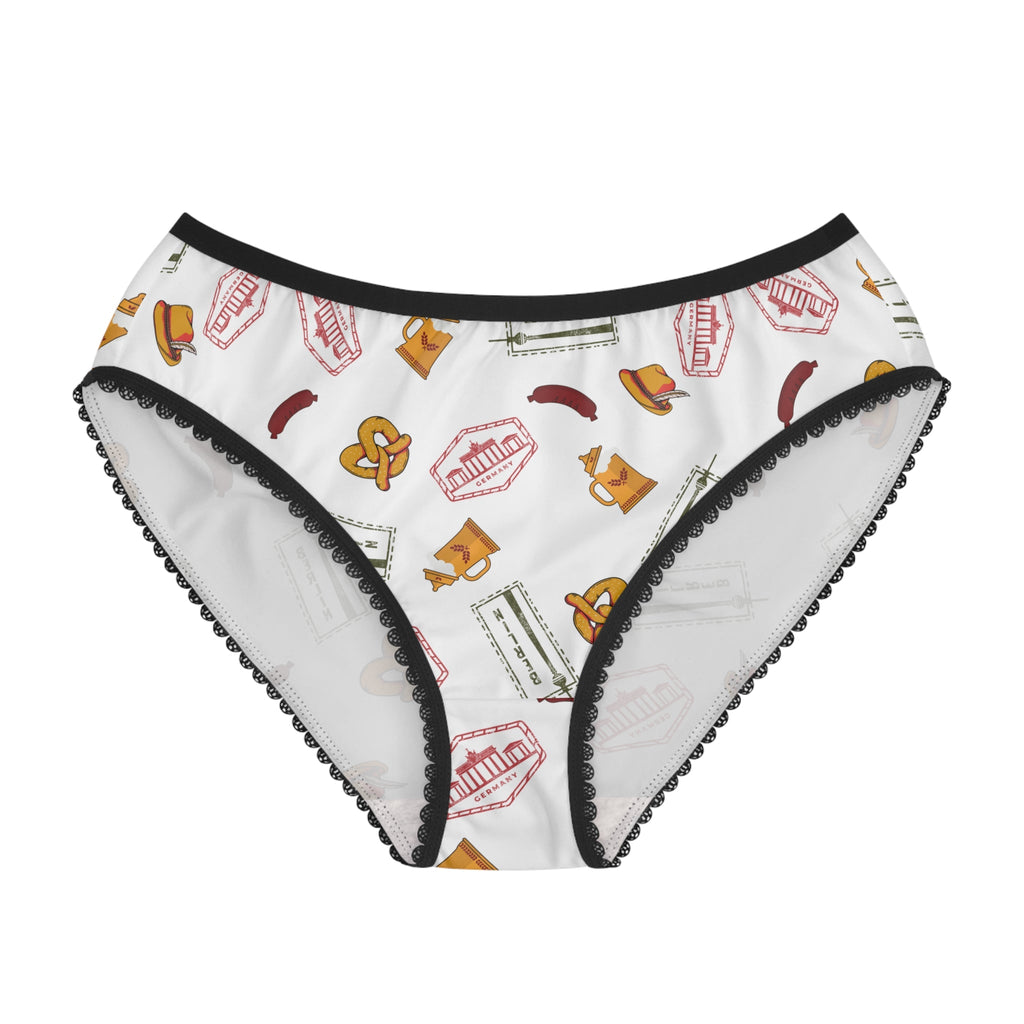 German themed women's undies, Oktoberfest Pretzel Sausage Stamp Pattern Briefs All Over Prints La Vie Bien German themed women's undies, Oktoberfest Pretzel Sausage Stamp Pattern Briefs
