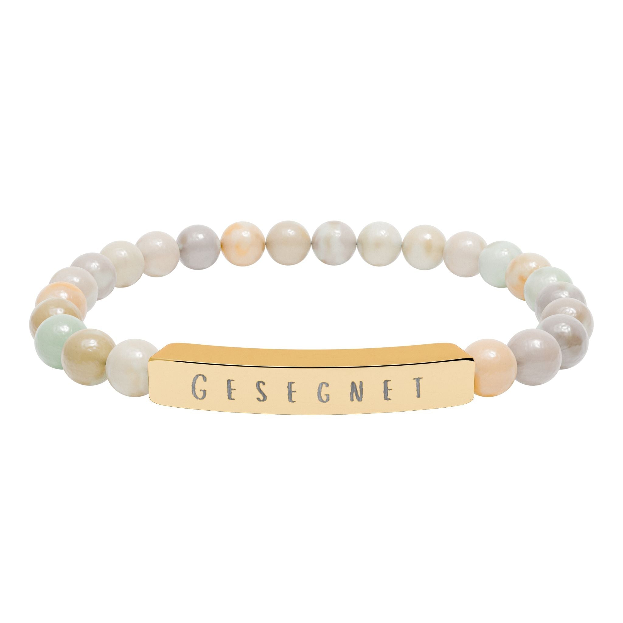 Gesegnet (Blessed) German Engravable Natural Stone Bar Bracelet — Stretch Gem Bead Bracelet Accessories La Vie Bien Gesegnet (Blessed) German Engravable Natural Stone Bar Bracelet — Stretch Gem Bead Bracelet