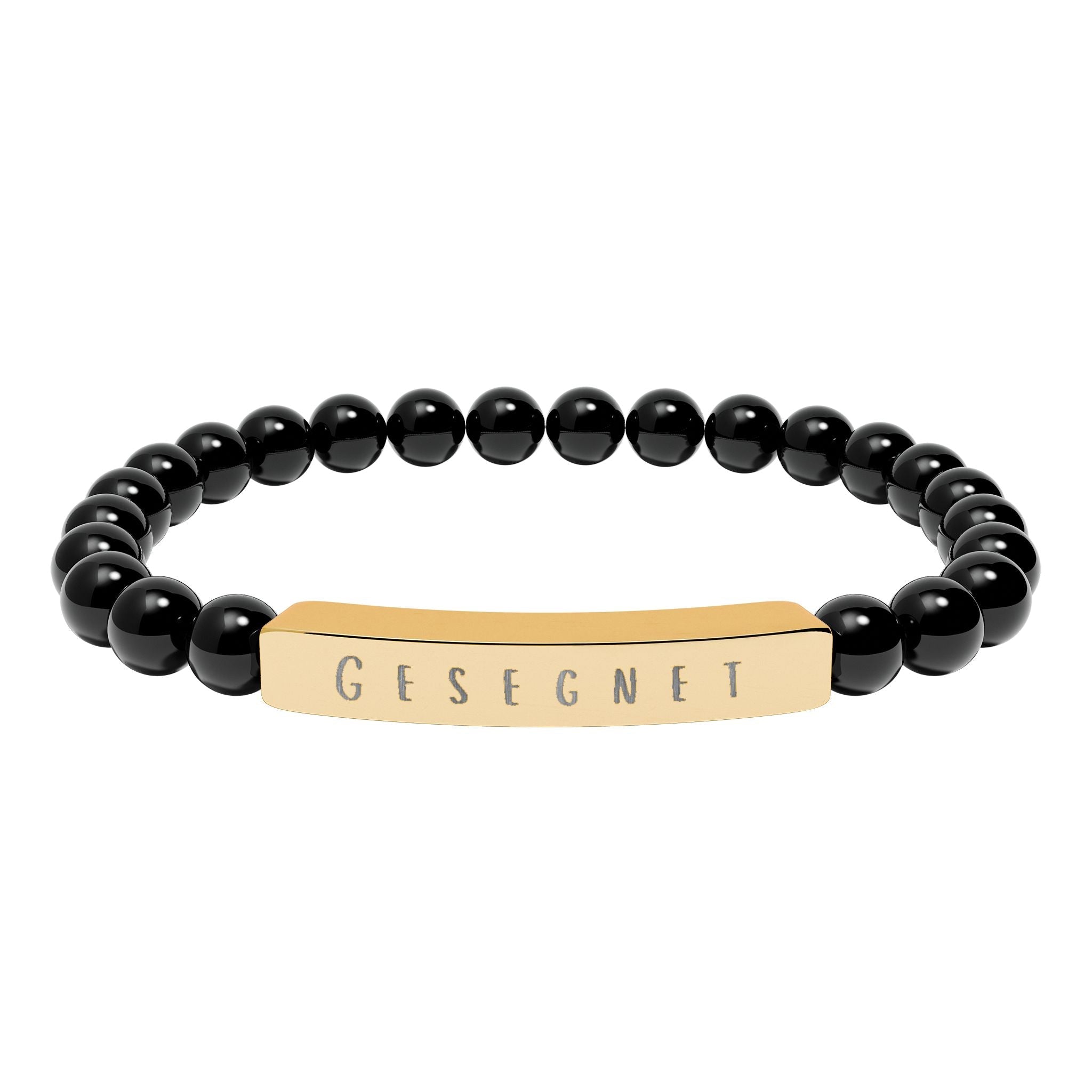 Gesegnet (Blessed) German Engravable Natural Stone Bar Bracelet — Stretch Gem Bead Bracelet Accessories La Vie Bien Gesegnet (Blessed) German Engravable Natural Stone Bar Bracelet — Stretch Gem Bead Bracelet