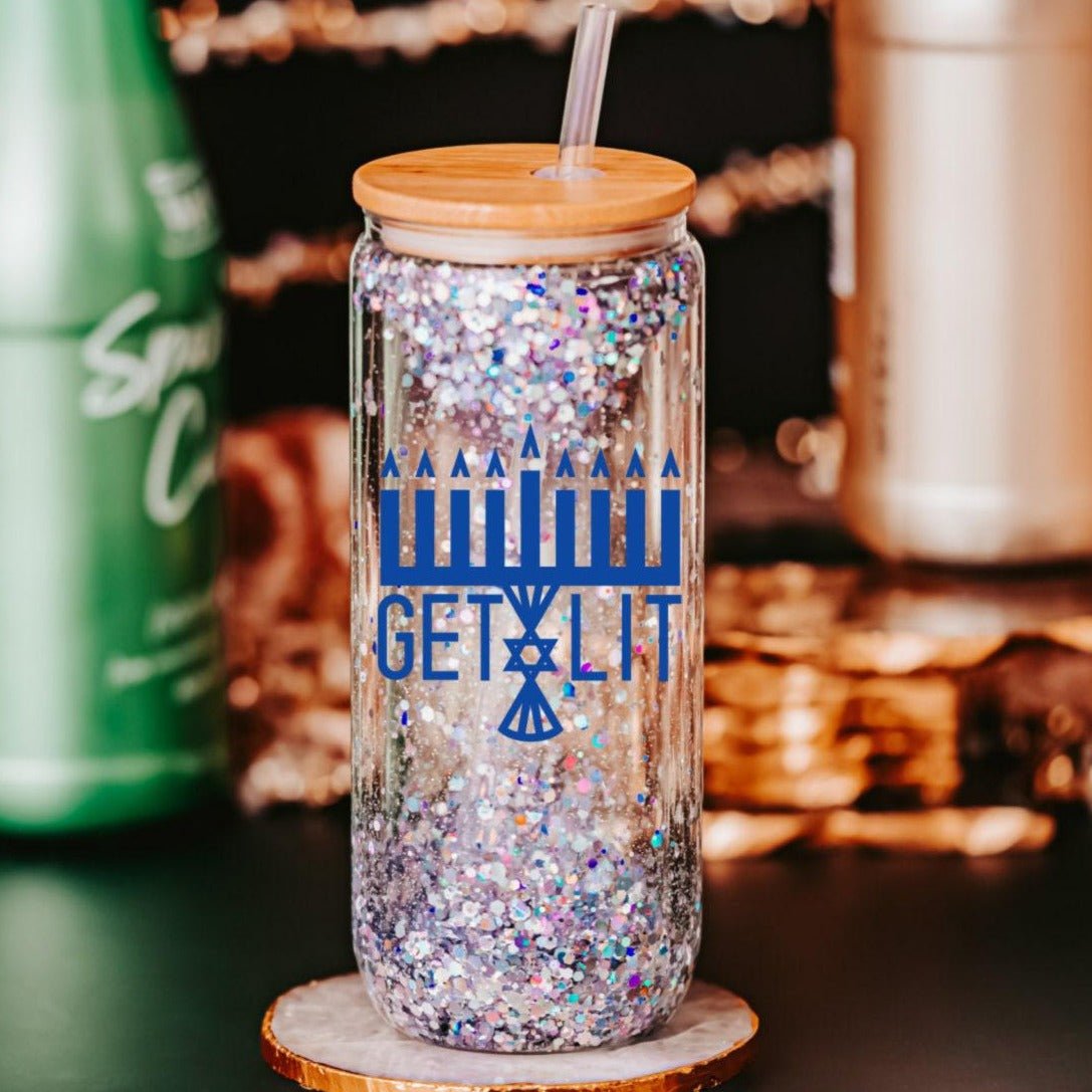 Get Lit Menorah Snowglobe Glass Can Cup