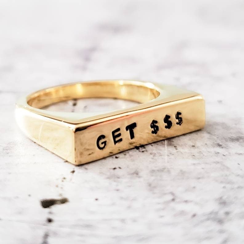 GET Money Gold or Silver Flat Top Ring Finger Rings La Vie Bien GET Money Gold or Silver Flat Top Ring