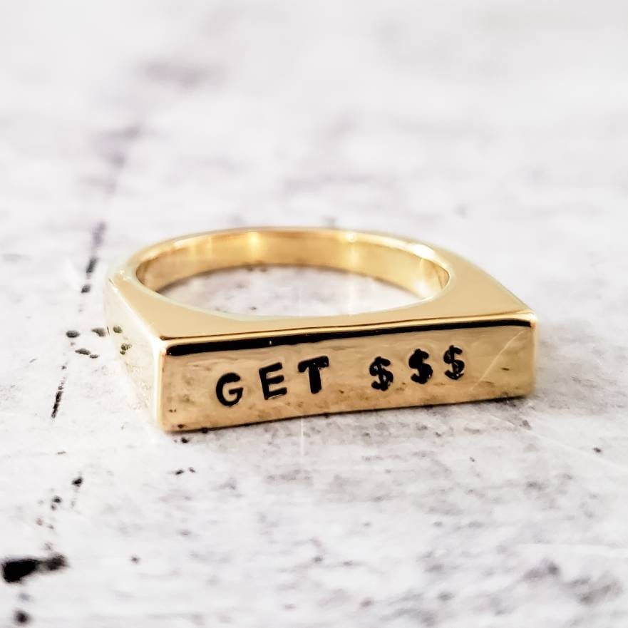 GET Money Gold or Silver Flat Top Ring Finger Rings La Vie Bien GET Money Gold or Silver Flat Top Ring