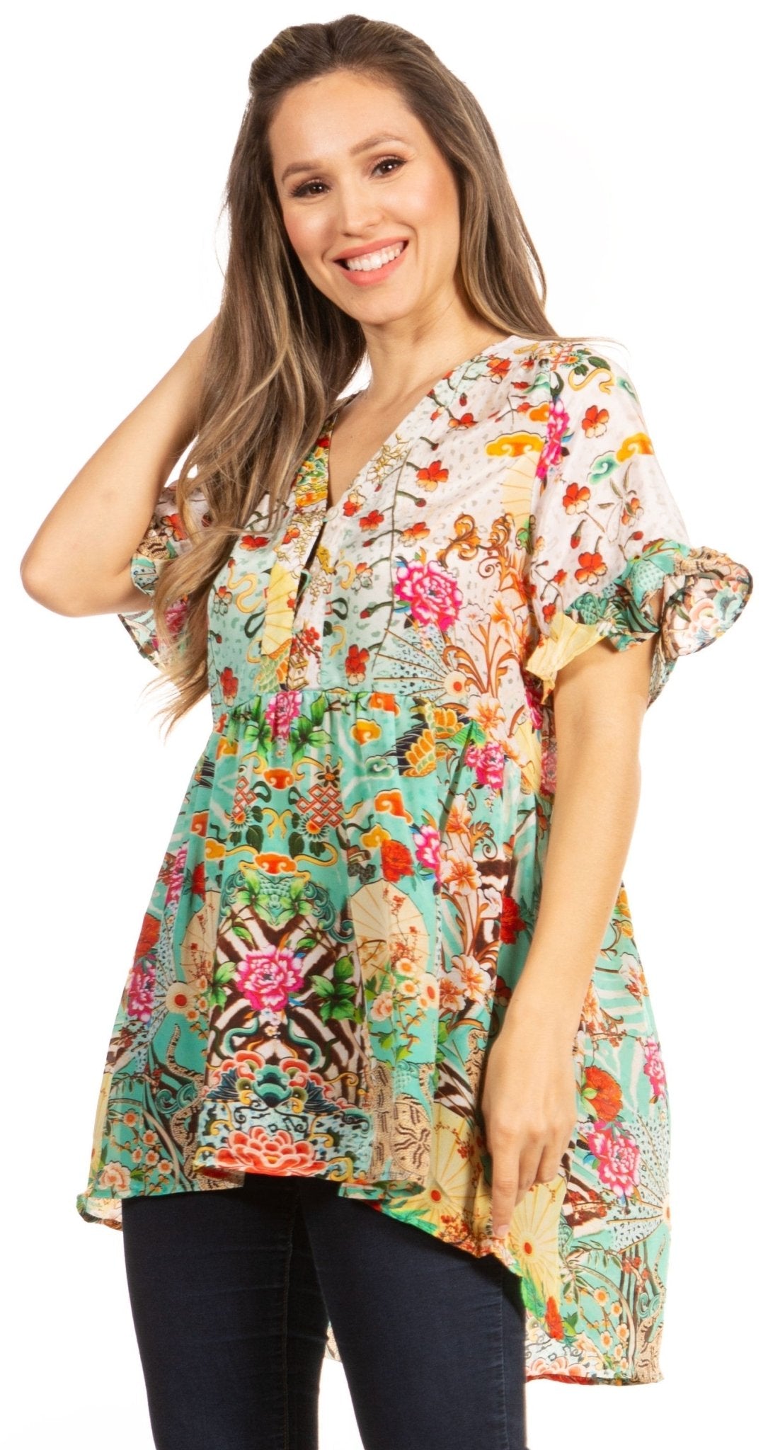 Get Summer Ready with Sakkas Eli Women's Floral Ruffle Top Blouse Tunic tops La Vie Bien Get Summer Ready with Sakkas Eli Women's Floral Ruffle Top Blouse Tunic