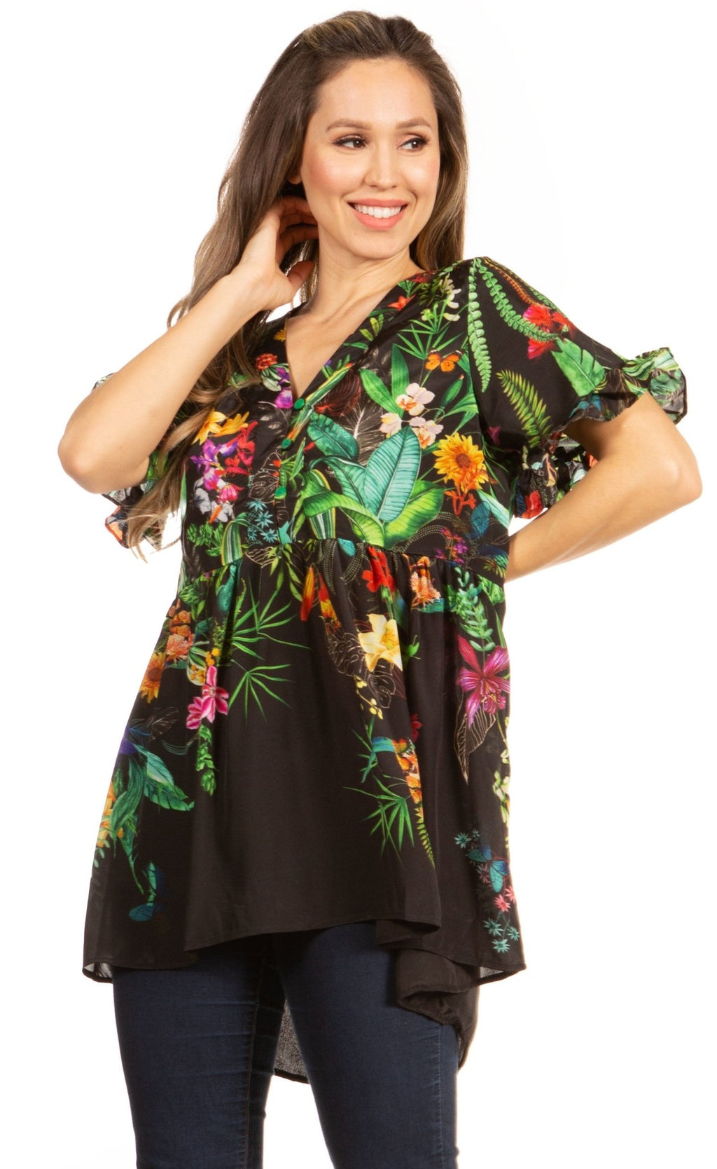 Get Summer Ready with Sakkas Eli Women's Floral Ruffle Top Blouse Tunic tops La Vie Bien Get Summer Ready with Sakkas Eli Women's Floral Ruffle Top Blouse Tunic