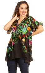 Get Summer Ready with Sakkas Eli Women's Floral Ruffle Top Blouse Tunic tops La Vie Bien Get Summer Ready with Sakkas Eli Women's Floral Ruffle Top Blouse Tunic