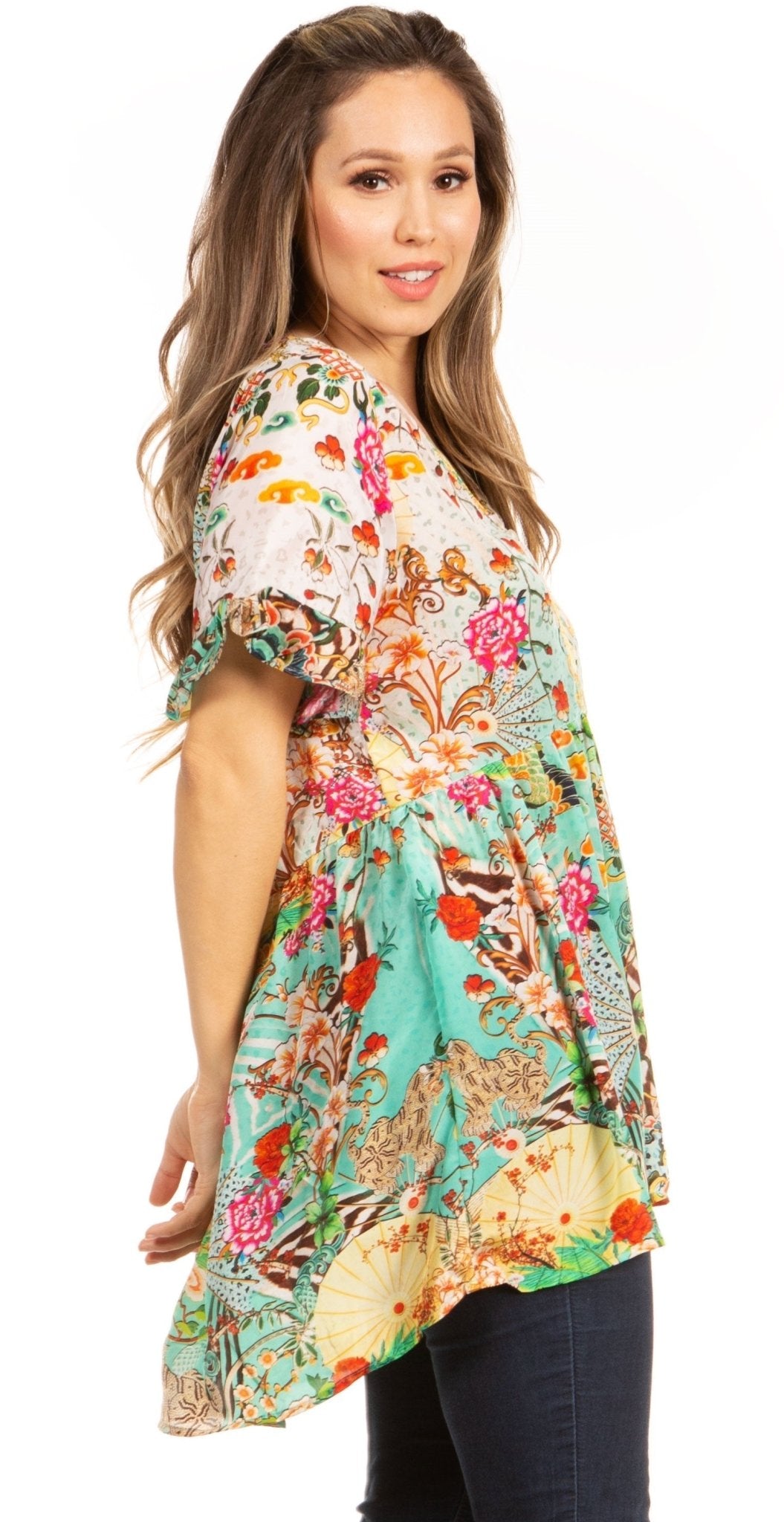 Get Summer Ready with Sakkas Eli Women's Floral Ruffle Top Blouse Tunic tops La Vie Bien Get Summer Ready with Sakkas Eli Women's Floral Ruffle Top Blouse Tunic