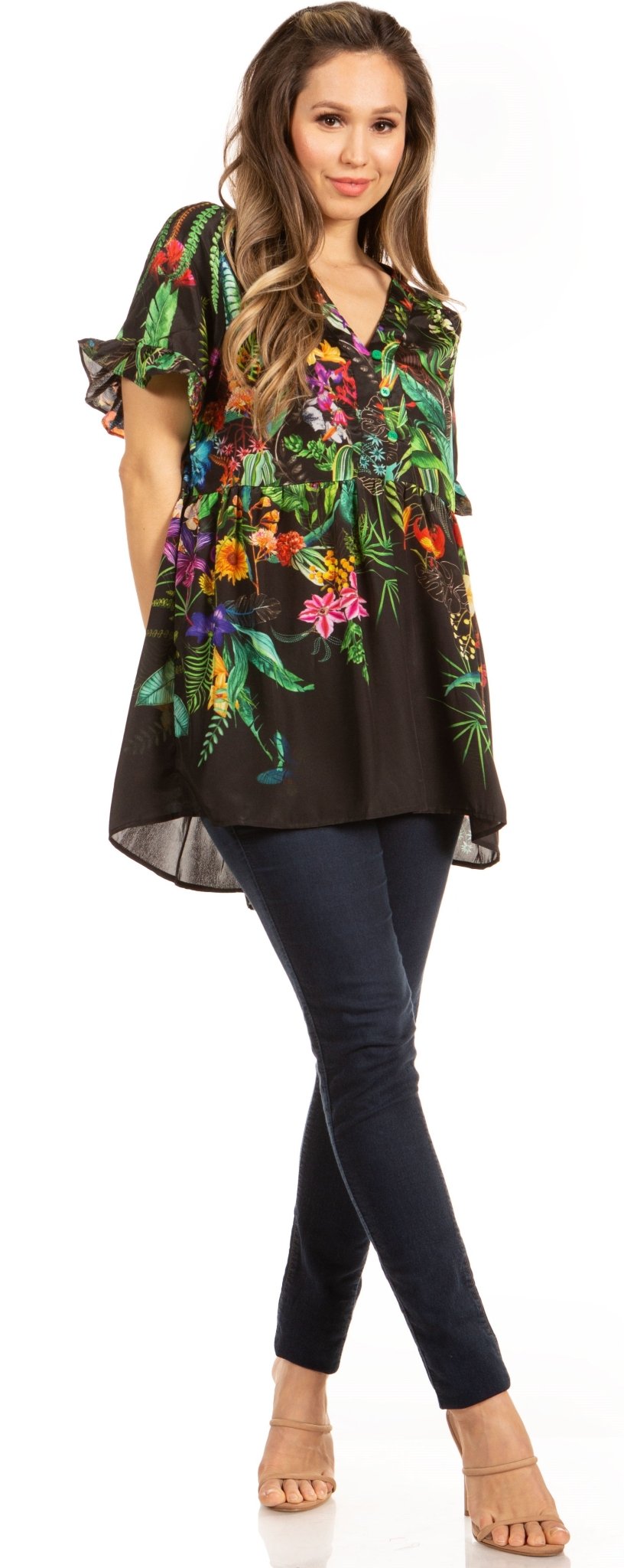Get Summer Ready with Sakkas Eli Women's Floral Ruffle Top Blouse Tunic tops La Vie Bien Get Summer Ready with Sakkas Eli Women's Floral Ruffle Top Blouse Tunic