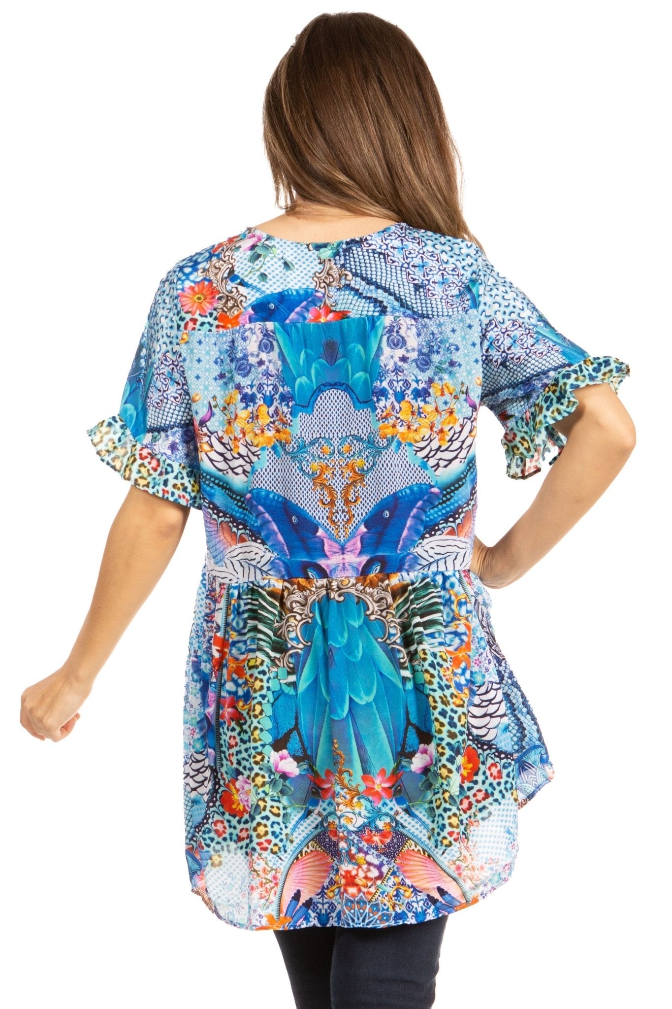 Get Summer Ready with Sakkas Eli Women's Floral Ruffle Top Blouse Tunic tops La Vie Bien Get Summer Ready with Sakkas Eli Women's Floral Ruffle Top Blouse Tunic