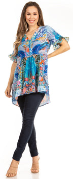 Get Summer Ready with Sakkas Eli Women's Floral Ruffle Top Blouse Tunic tops La Vie Bien Get Summer Ready with Sakkas Eli Women's Floral Ruffle Top Blouse Tunic