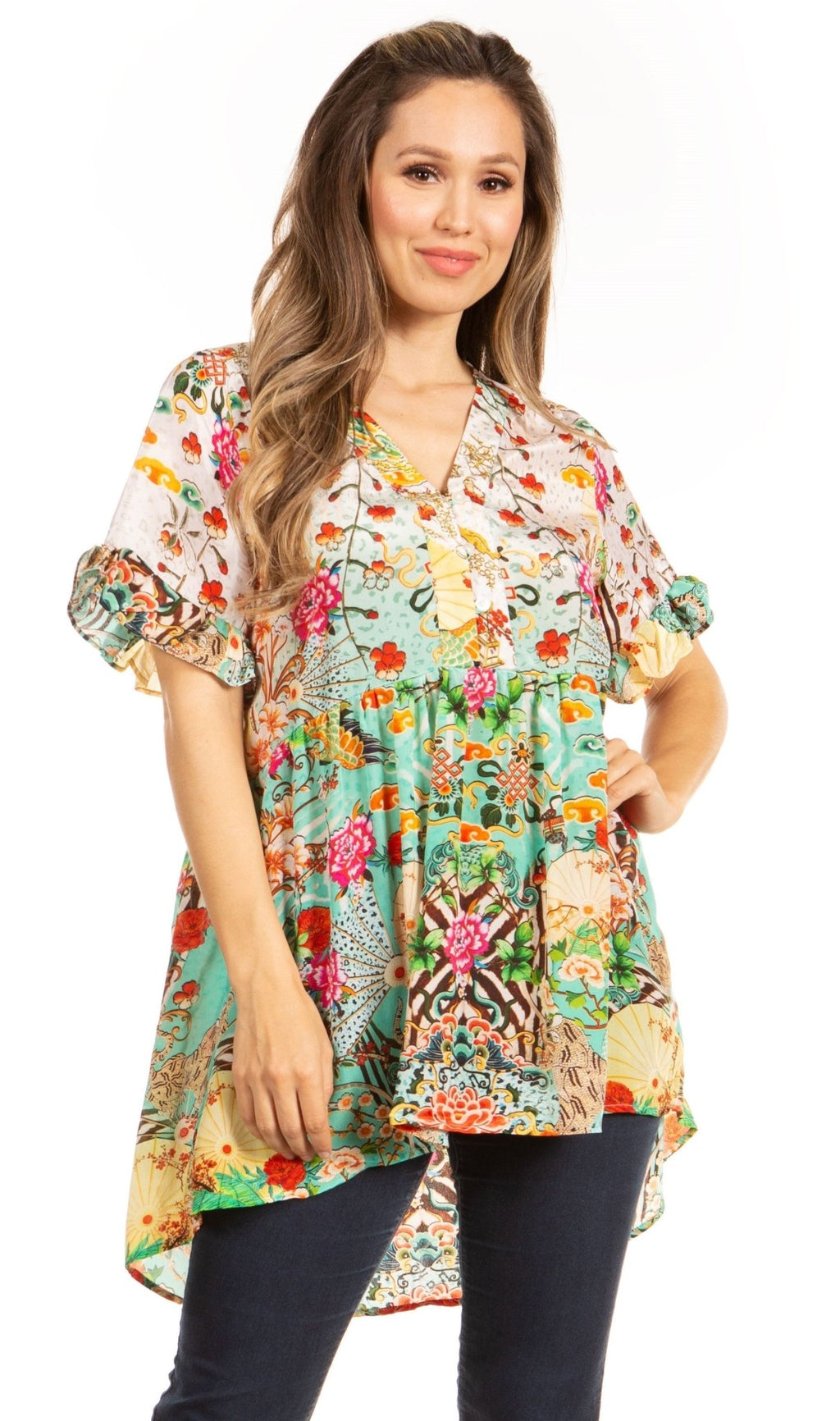 Get Summer Ready with Sakkas Eli Women's Floral Ruffle Top Blouse Tunic tops La Vie Bien Get Summer Ready with Sakkas Eli Women's Floral Ruffle Top Blouse Tunic