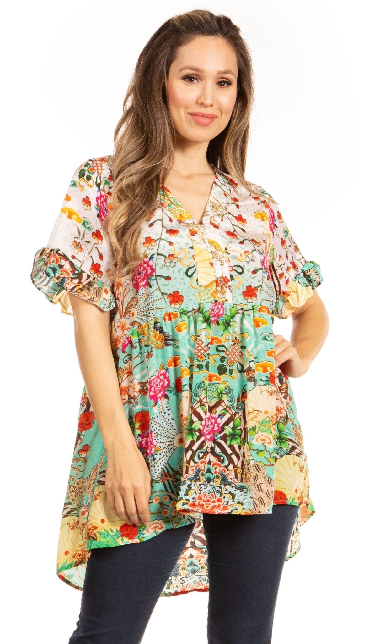 Get Summer Ready with Sakkas Eli Women's Floral Ruffle Top Blouse Tunic tops La Vie Bien Get Summer Ready with Sakkas Eli Women's Floral Ruffle Top Blouse Tunic