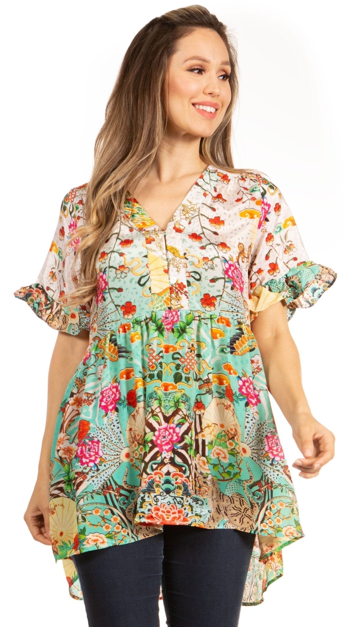 Get Summer Ready with Sakkas Eli Women's Floral Ruffle Top Blouse Tunic tops La Vie Bien Get Summer Ready with Sakkas Eli Women's Floral Ruffle Top Blouse Tunic