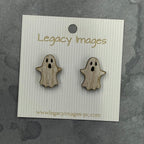 Ghost Earrings in White, Pink or Silver - Wood Stud Earrings