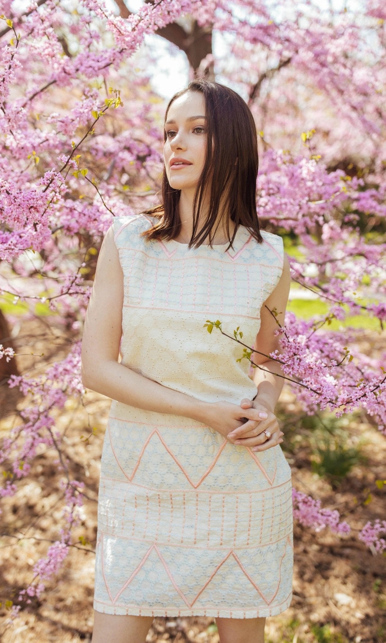 Gia White Mini Dress with Eyelet Embroidery by Raas