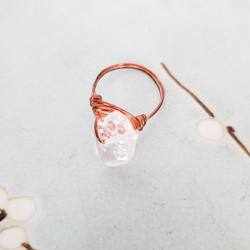 Giant Herkimer Diamond Wire Wrapped Ring Finger Rings La Vie Bien Giant Herkimer Diamond Wire Wrapped Ring