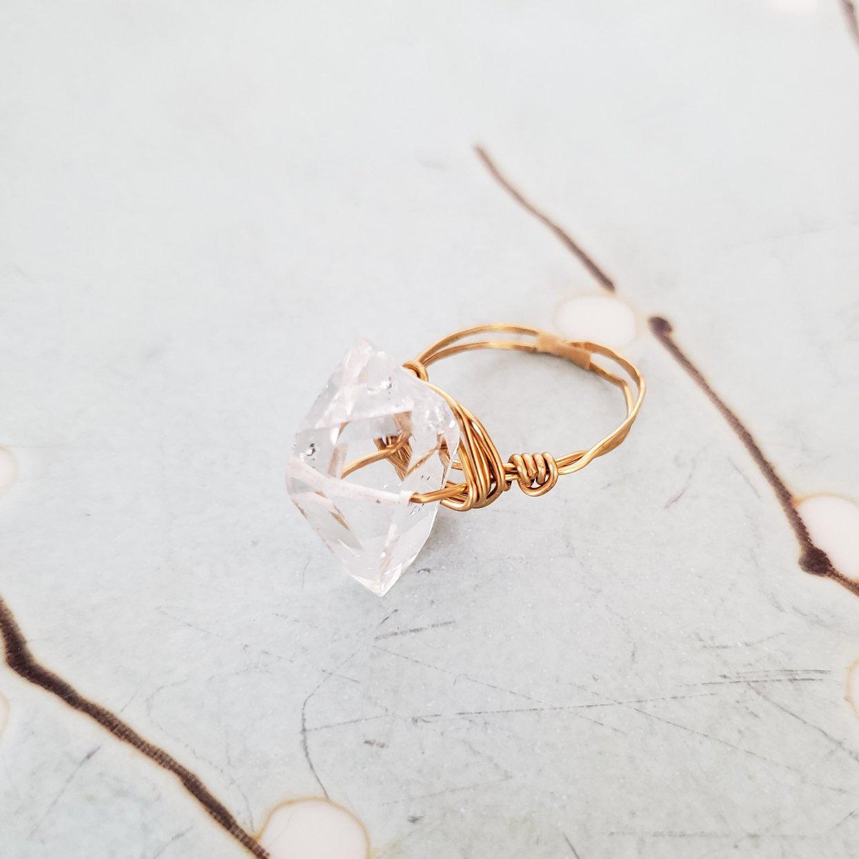 Giant Herkimer Diamond Wire Wrapped Ring Finger Rings La Vie Bien Giant Herkimer Diamond Wire Wrapped Ring
