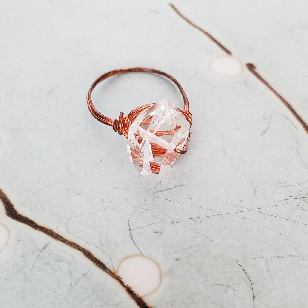 Giant Herkimer Diamond Wire Wrapped Ring Finger Rings La Vie Bien Giant Herkimer Diamond Wire Wrapped Ring