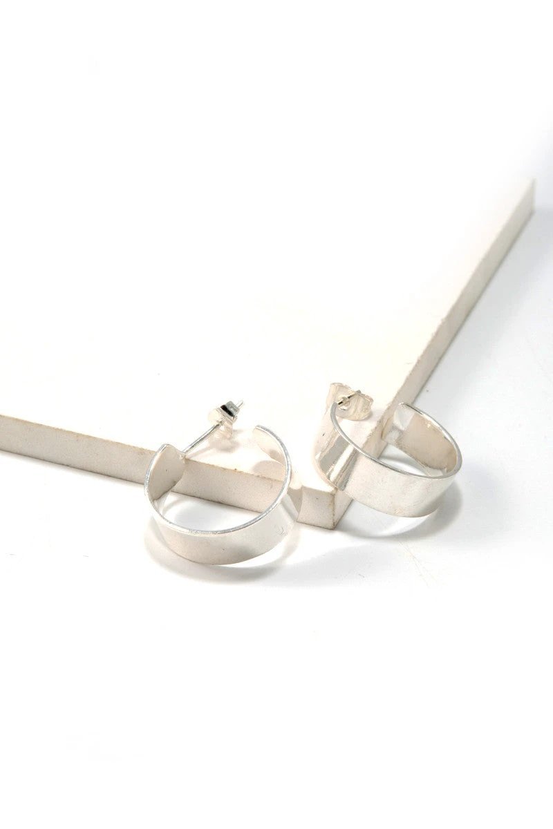 Gibbous Moon Wide Silver Hoops by Fair Anita