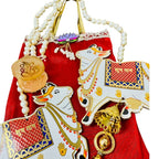 Gift Combo - Pearl & Pichwai Lari with Shubh Labh & Resin Ganesha in Tissue Fabric Bag La Vie Bien Gift Combo - Pearl & Pichwai Lari with Shubh Labh & Resin Ganesha in Tissue Fabric Bag