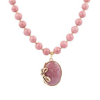 Gifted Pink Rhodonite Gold Bow Beaded Pendant Necklace by Barse Jewelry