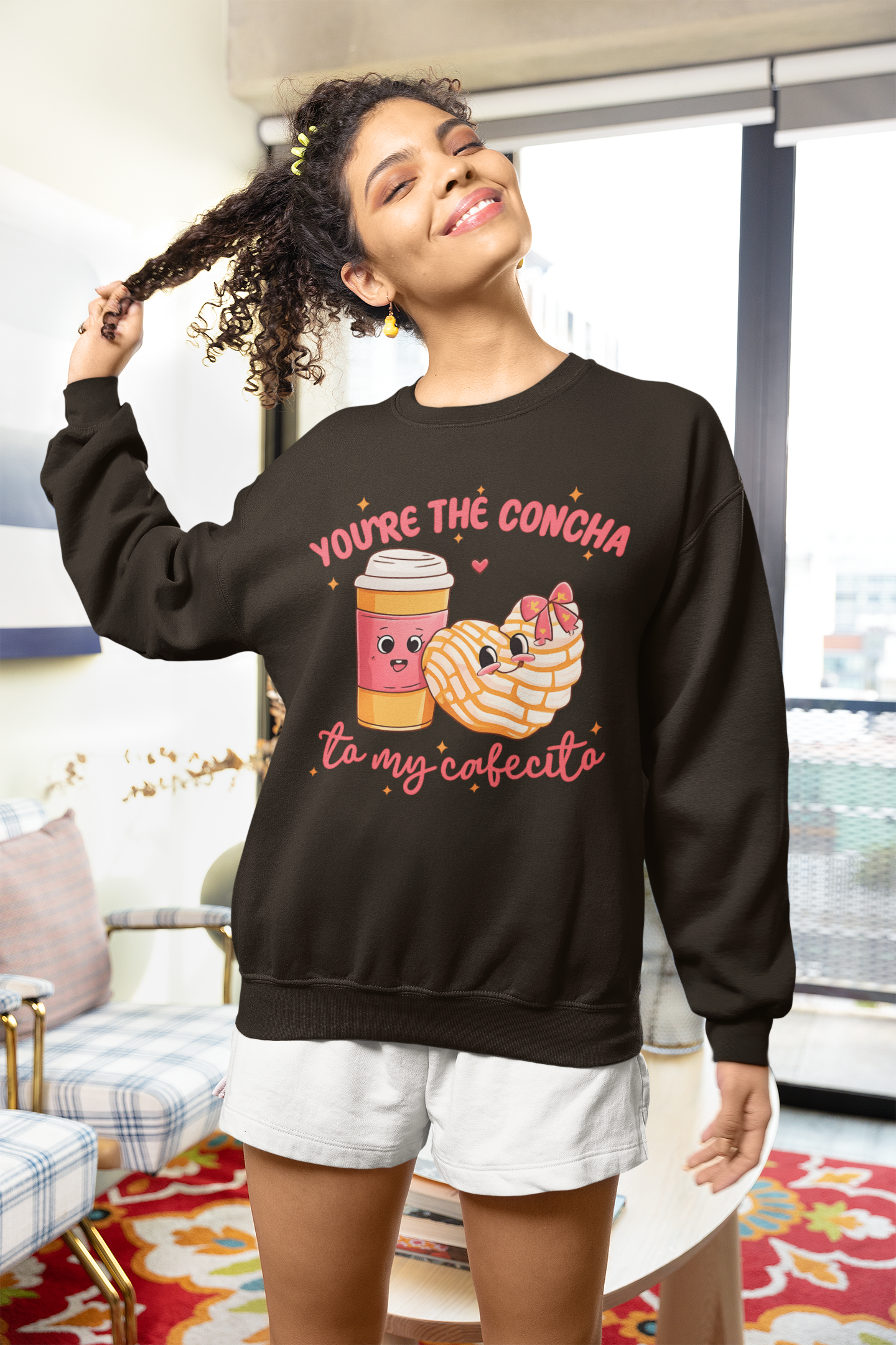 You're The Concha to My Cafecito Funny Pan Dulce Latino Valentine's Day Comfy Crewneck Sweater | Viva Mexico | 3 Colors