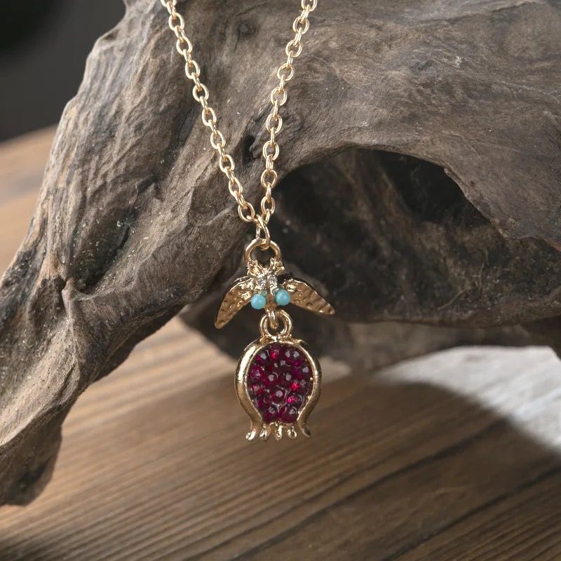 Gilded Pomegranate Necklace with Gemstones Necklaces La Vie Bien Gilded Pomegranate Necklace with Gemstones