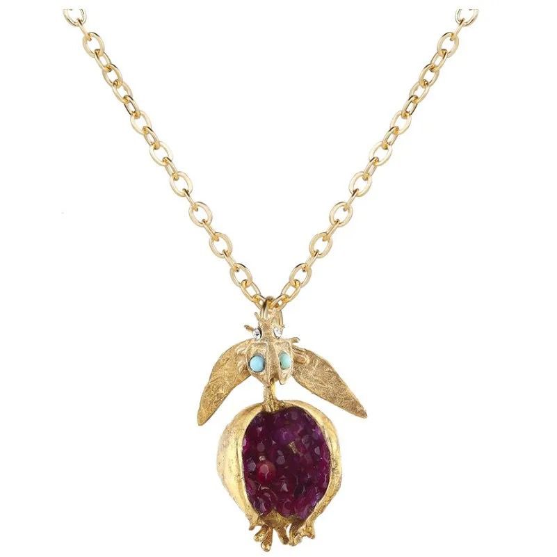 Gilded Pomegranate Necklace with Gemstones Necklaces La Vie Bien Gilded Pomegranate Necklace with Gemstones