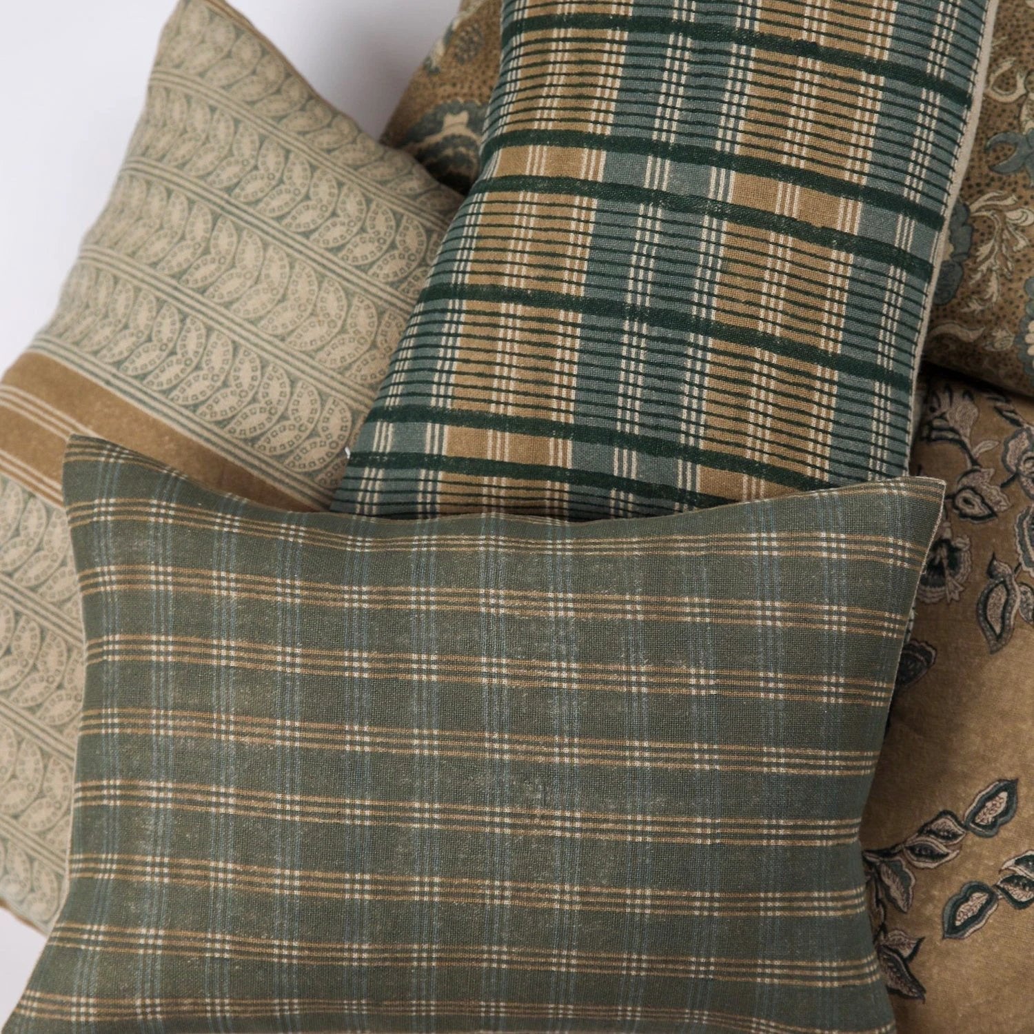 Gina Linen Block Print Throw Pillow Cover, Sand by White Cliff Studio