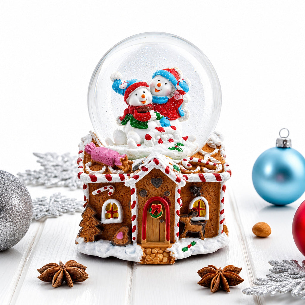 Gingerbread Cottage Snowmen Romance Musical Water Snow Globe Snow Globes > Gingerbread La Vie Bien Gingerbread Cottage Snowmen Romance Musical Water Snow Globe