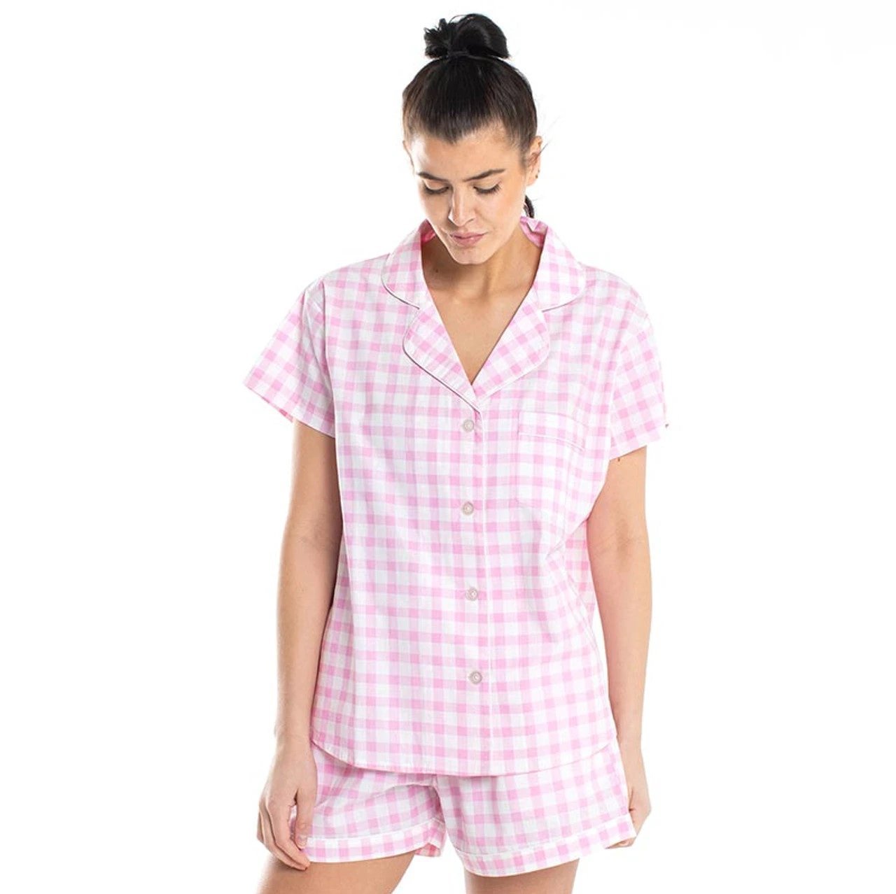 Gingham Pajamas Short Set in Pink | Button Top and Shorts Sleepwear [Sizes SM-L] by The Bullish Store