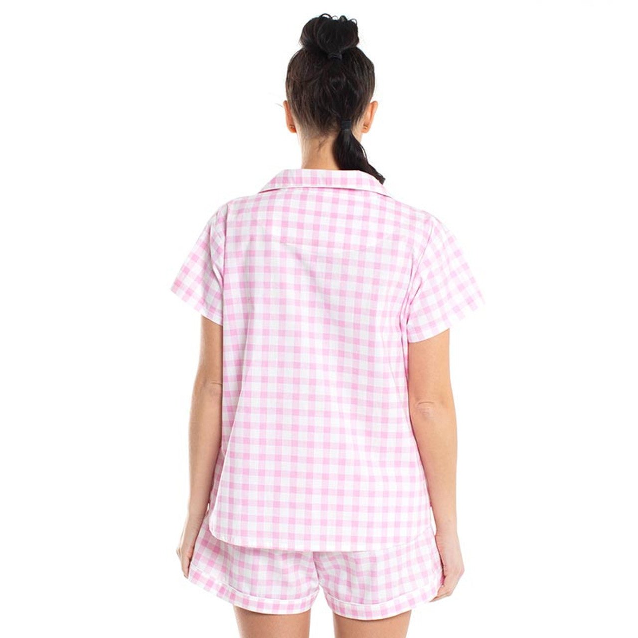 Gingham Pajamas Short Set in Pink | Button Top and Shorts Sleepwear [Sizes SM - L]