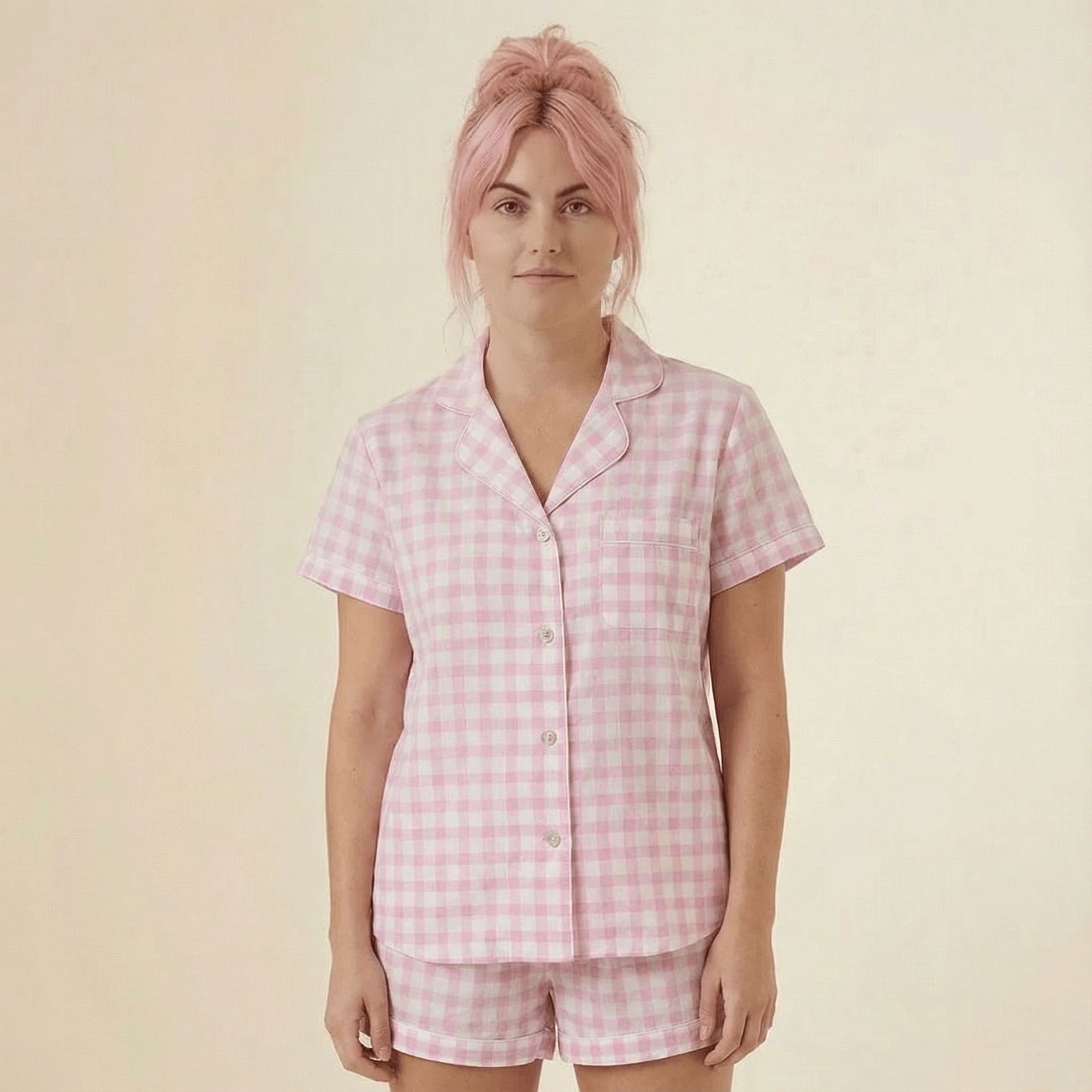 Gingham Pajamas Short Set in Pink | Button Top and Shorts Sleepwear [Sizes SM-L] by The Bullish Store