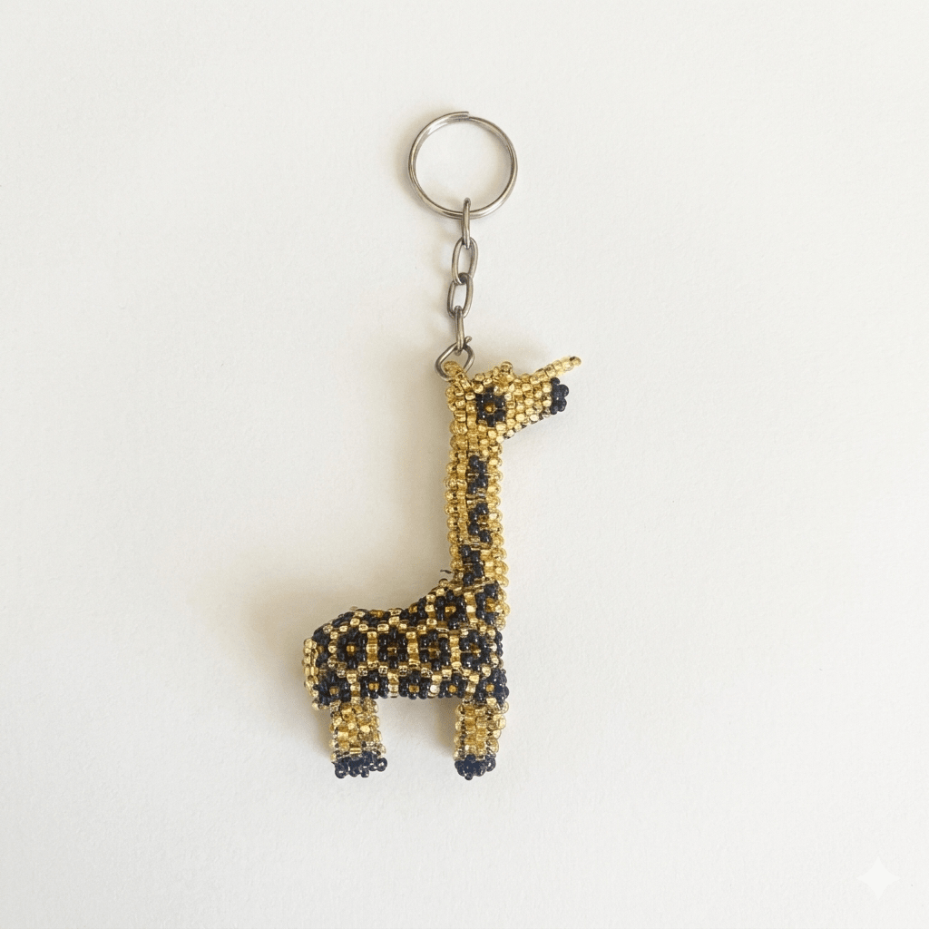 Giraffe Seed Bead Handcrafted Key Chain - Mexico Keychains La Vie Bien Giraffe Seed Bead Handcrafted Key Chain - Mexico