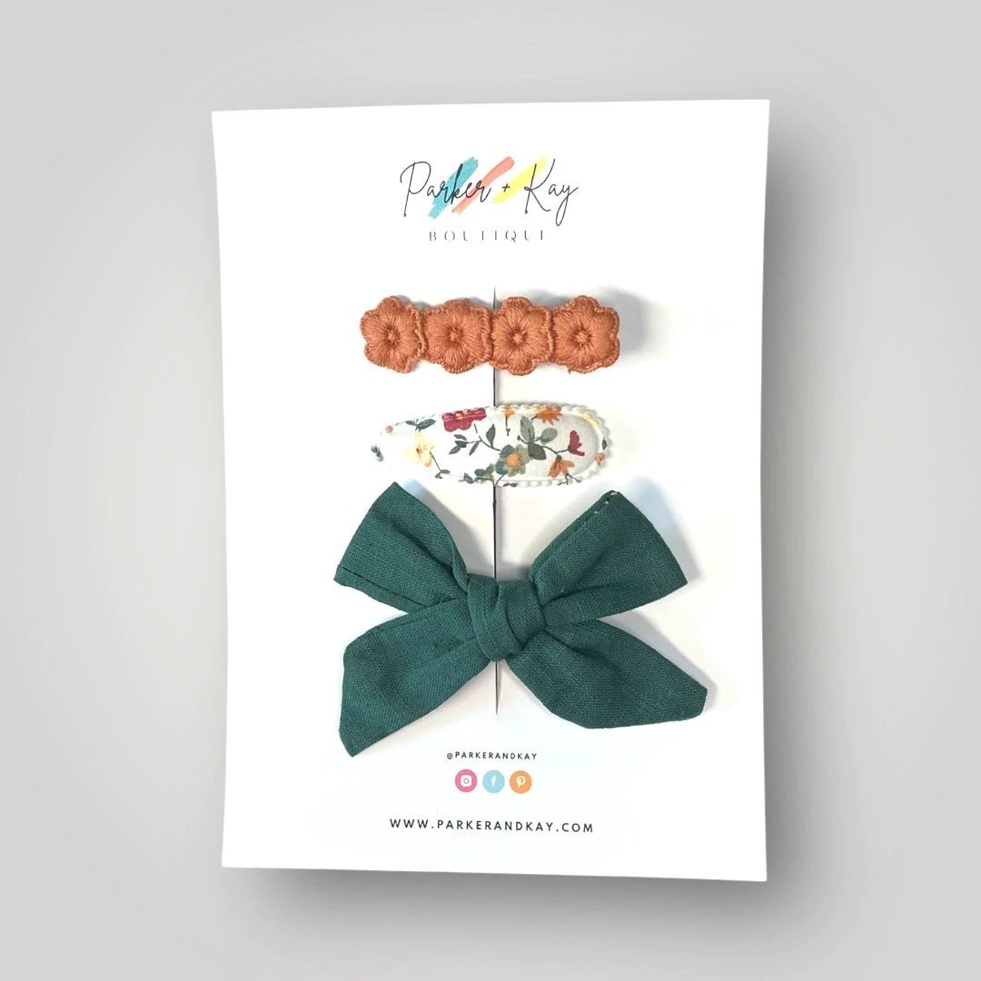 Girl’s 3-Piece Linen Bow Variety Set by Parker + Kay Creative