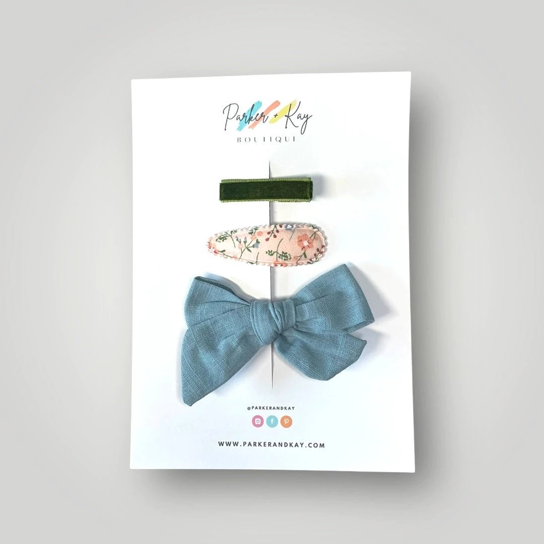 Girl’s 3-Piece Linen Bow Variety Set by Parker + Kay Creative