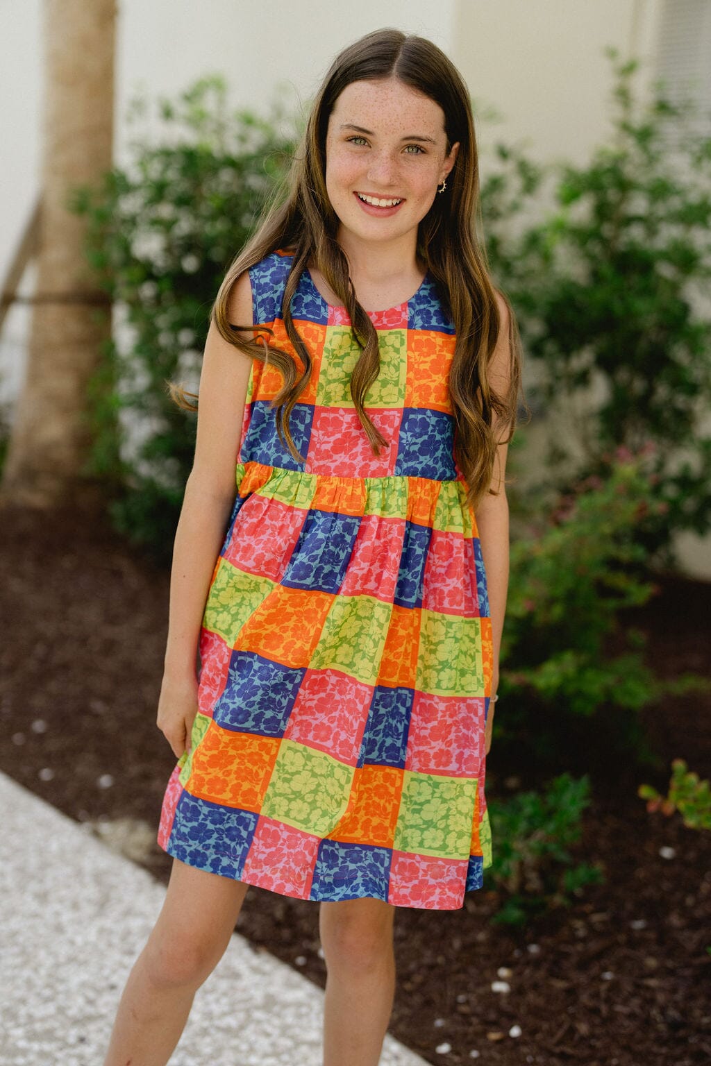 Girls Collins Sequin Pocket Dress - Gingham Floral
