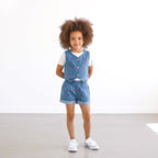 Girls' Denim Cherry Vest & Short 2pc Set Sets La Vie Bien Girls' Denim Cherry Vest & Short 2pc Set