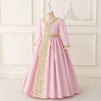 Girls Embroidered Kaftan Dress with Jeweled Belt(MKG021)