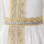 Girls Embroidered Kaftan Dress with Jeweled Belt(MKG021)