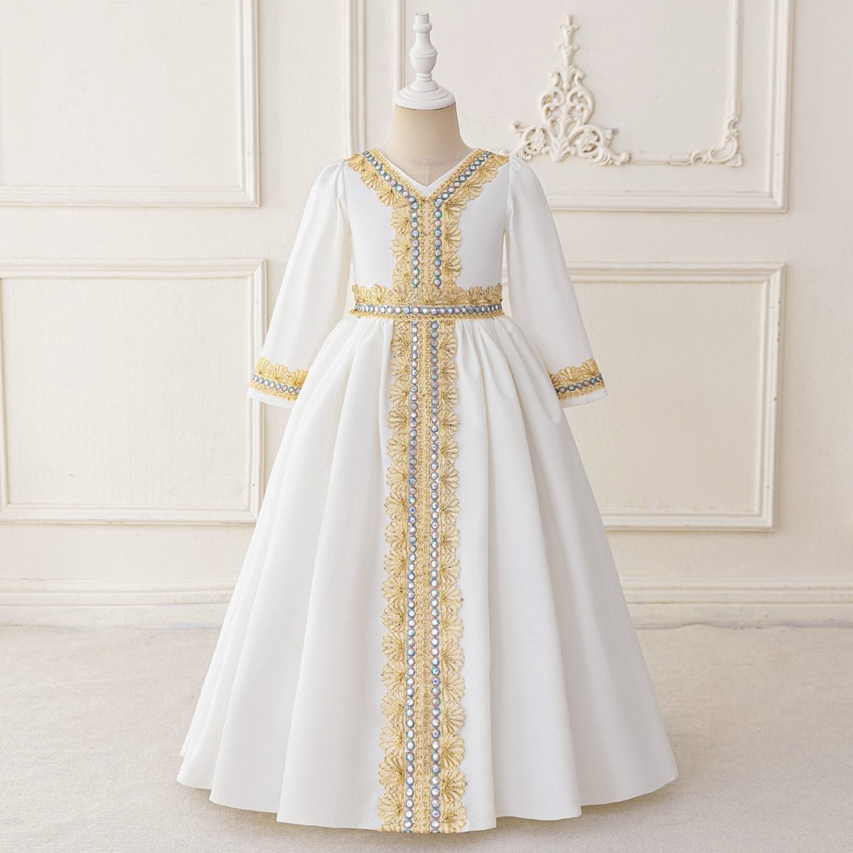 Girls Embroidered Kaftan Dress with Jeweled Belt(MKG021) La Vie Bien Girls Embroidered Kaftan Dress with Jeweled Belt(MKG021)