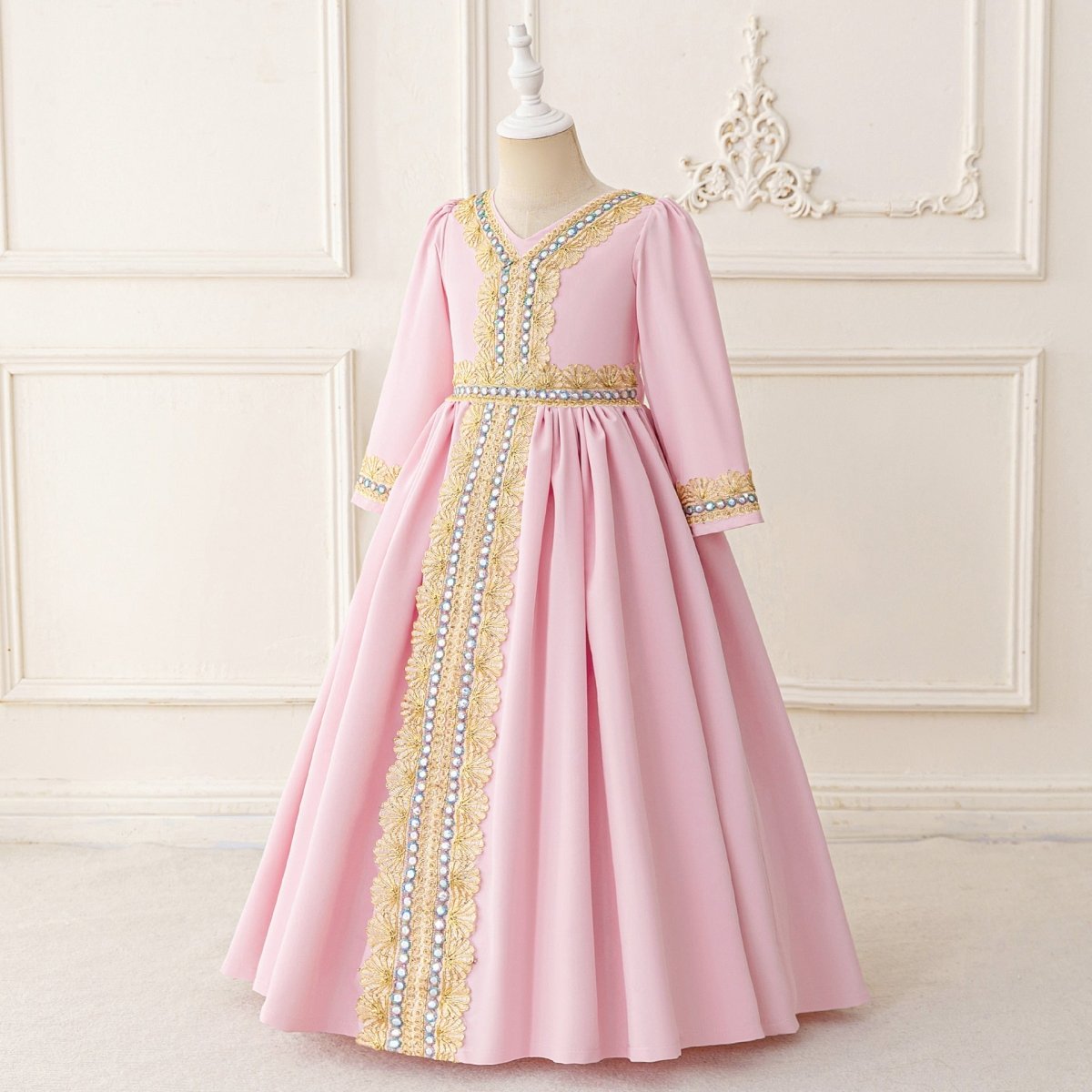 Girls Embroidered Kaftan Dress with Jeweled Belt(MKG021) La Vie Bien Girls Embroidered Kaftan Dress with Jeweled Belt(MKG021)
